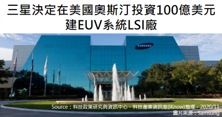 三星決定在美國奧斯汀投資100億美元 建EUV系統LSI廠｜科技產業資訊室